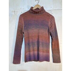 Y2K Coldwater Creek Multicolor Ribbed Turtleneck Knit Sweater Size M Pink Sunset